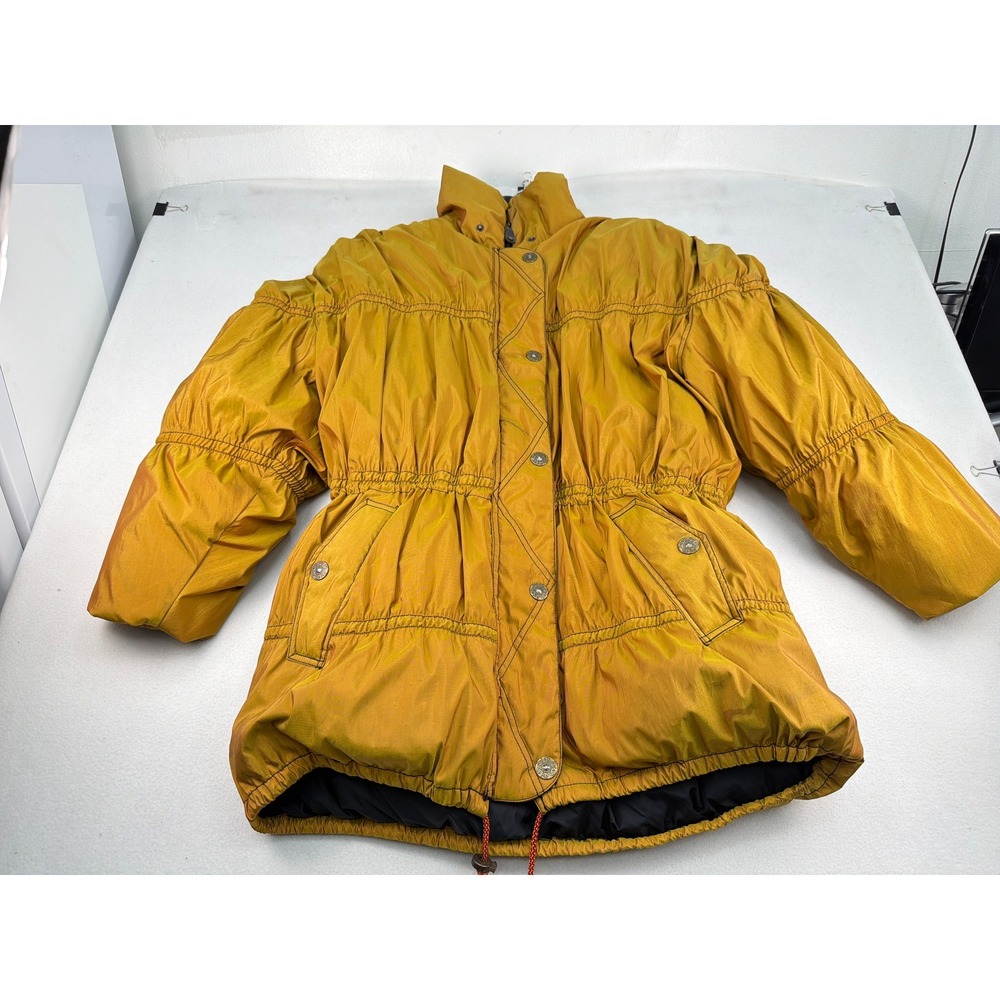 Obermeyer Vintage Down Puffer Jacket Mustard Yellow Iridescent Ski Parka 12